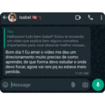 Depoimento da Isabel Bom dia!! Eu amei o vídeo, me deu um direcionamento muito preciso de como aprender, de que forma devo estudar e onde devo focar. Agora vai rsrs pq eu estava meio perdida.