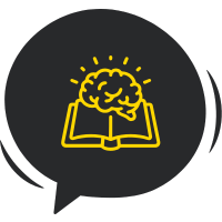 Um livro aberto e um cérebro sobre ele, a ideia é representar a busca do Gabriel Noah por novos conhecimentos complementares, dessa forma ele é capaz de oferecer uma experiência de aprendizado de idiomas única para seus alunos.
