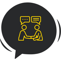 Duas pessoas conversando. Representa a ideia de que você não precisa saber tudo sobre um idioma para começar a se comunicar.