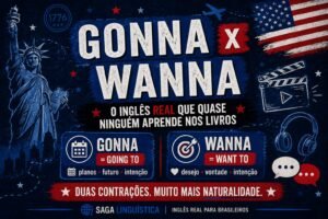 Diferença entre gonna e wanna no inglês real. Explicação visual sobre going to e want to para estudantes brasileiros de inglês.