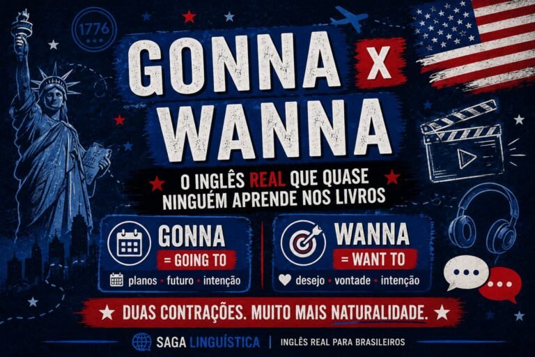 Diferença entre gonna e wanna no inglês real. Explicação visual sobre going to e want to para estudantes brasileiros de inglês.